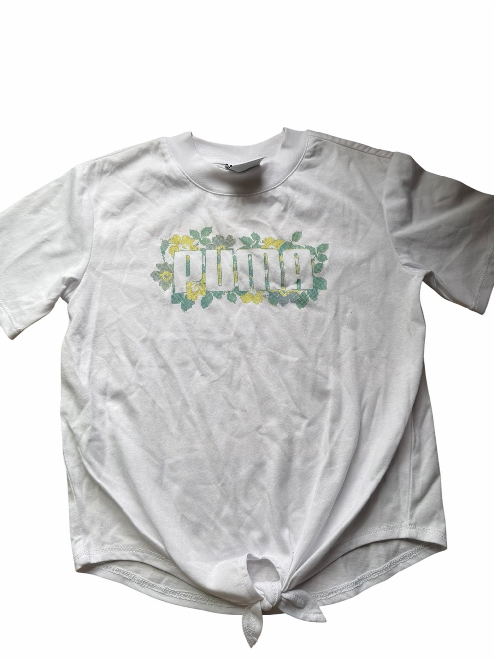 Puma Girls' White Floral Logo Tee and leggings - Picture 2 of 3